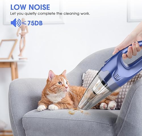 Miniatura 8 de Aspiradora de mano inalámbrica recargable  Mini aspiradora de mano de 6000 Pa, luz LED, tiempo de ejecución de 20 a 25 minutos, carga USB, taza de