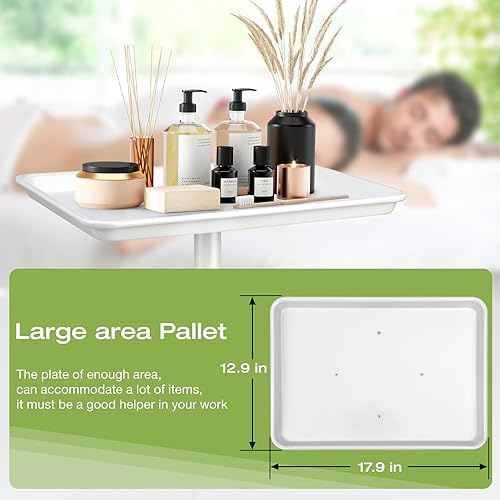 Miniatura 2 de Bandeja blanca de salón, carrito con ruedas, bandeja de tatuaje blanca ajustable, adecuada para un entorno minimalista, adecuada para bandeja