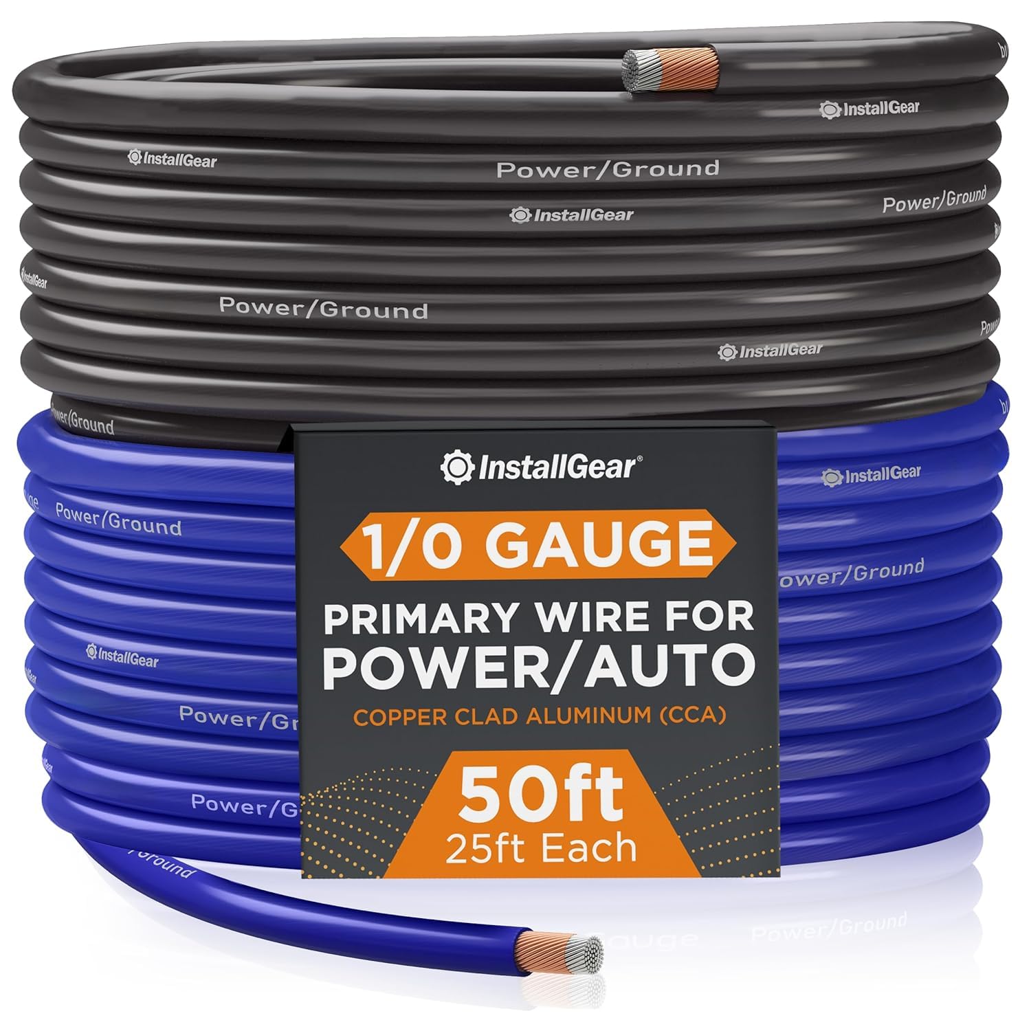 InstallGear 1/0 Gauge CCA Wire 50ft Black/Blue