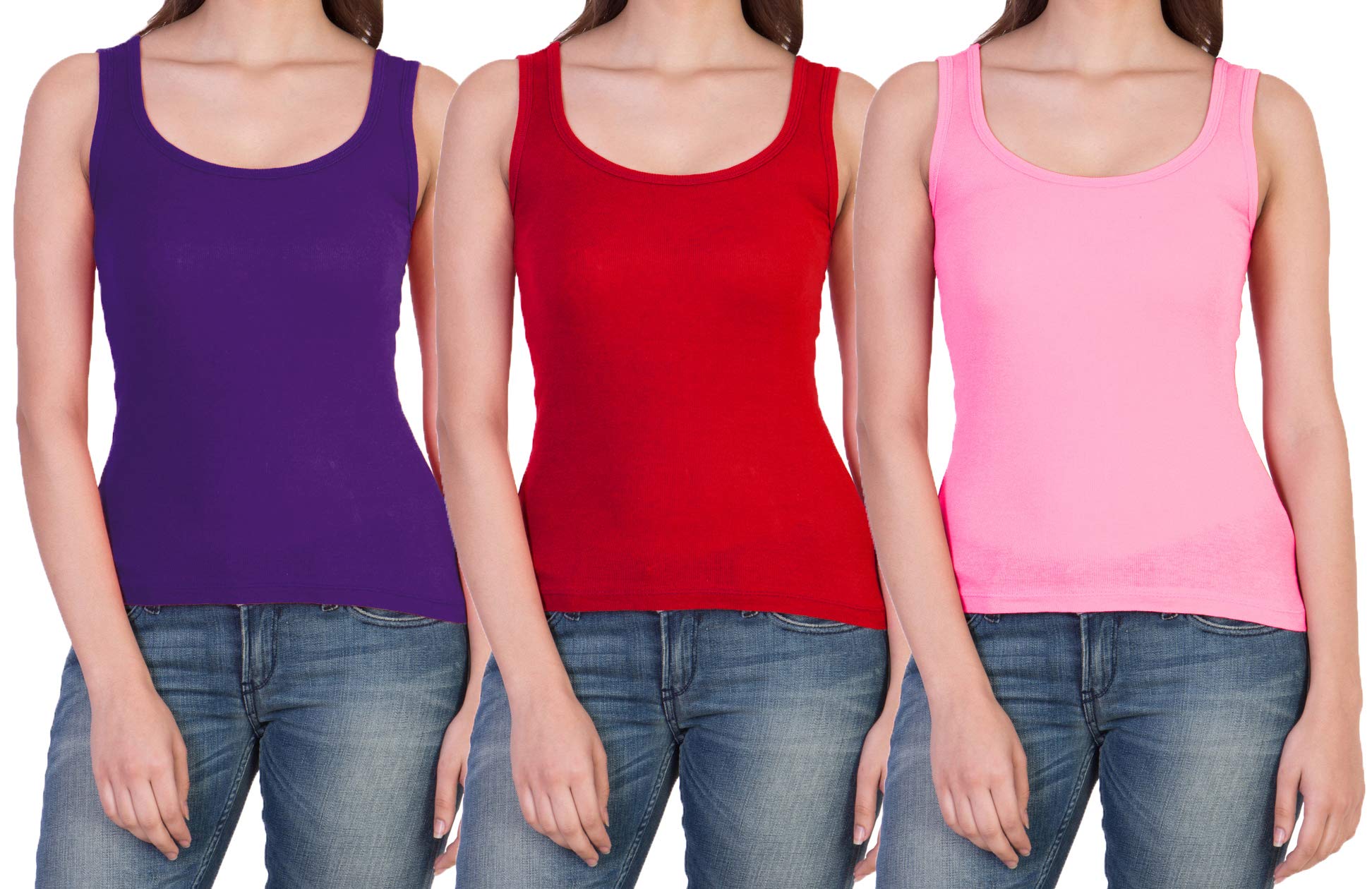 paras Women's & Girl's Cotton & Lycra Camisole (Pack of 3) (PT-3TANK_Blue, Red & Pink_Large)-picture-24