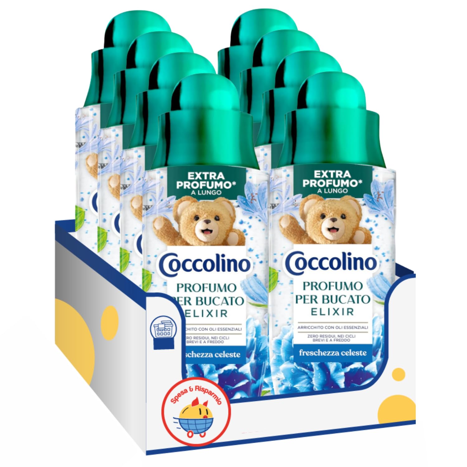 Profumo per Bucato Elixir Freschezza Celeste – 342 ml kit con Spugna Brandizzata SPESA & RISPARMIO Inclusa – Variazioni 4/8/12 Pezzi (8)
