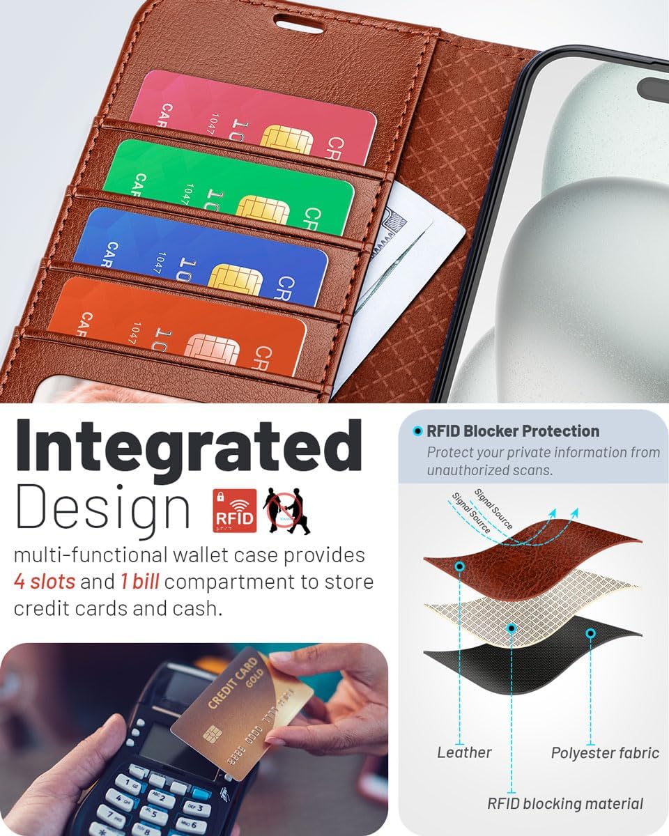 OCASE Compatible with iPhone Air Wallet Case, PU Leather Flip Folio Case with Card Holders RFID Blocking Kickstand [Shockproof TPU Inner Shell] Phone Cover 6.5 Inch 2025, Dark Brown