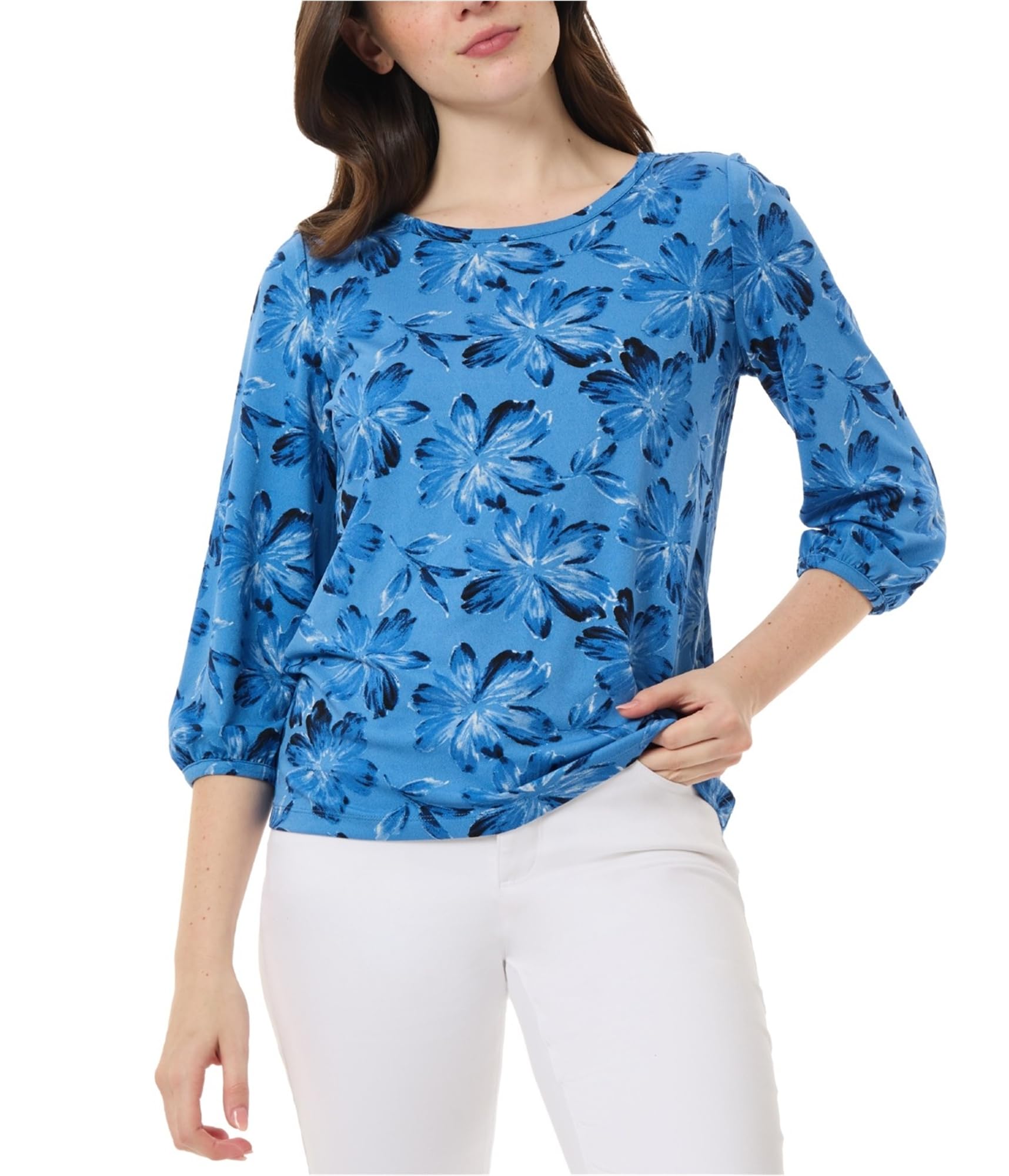 Petites Printed Crepe Pullover Top