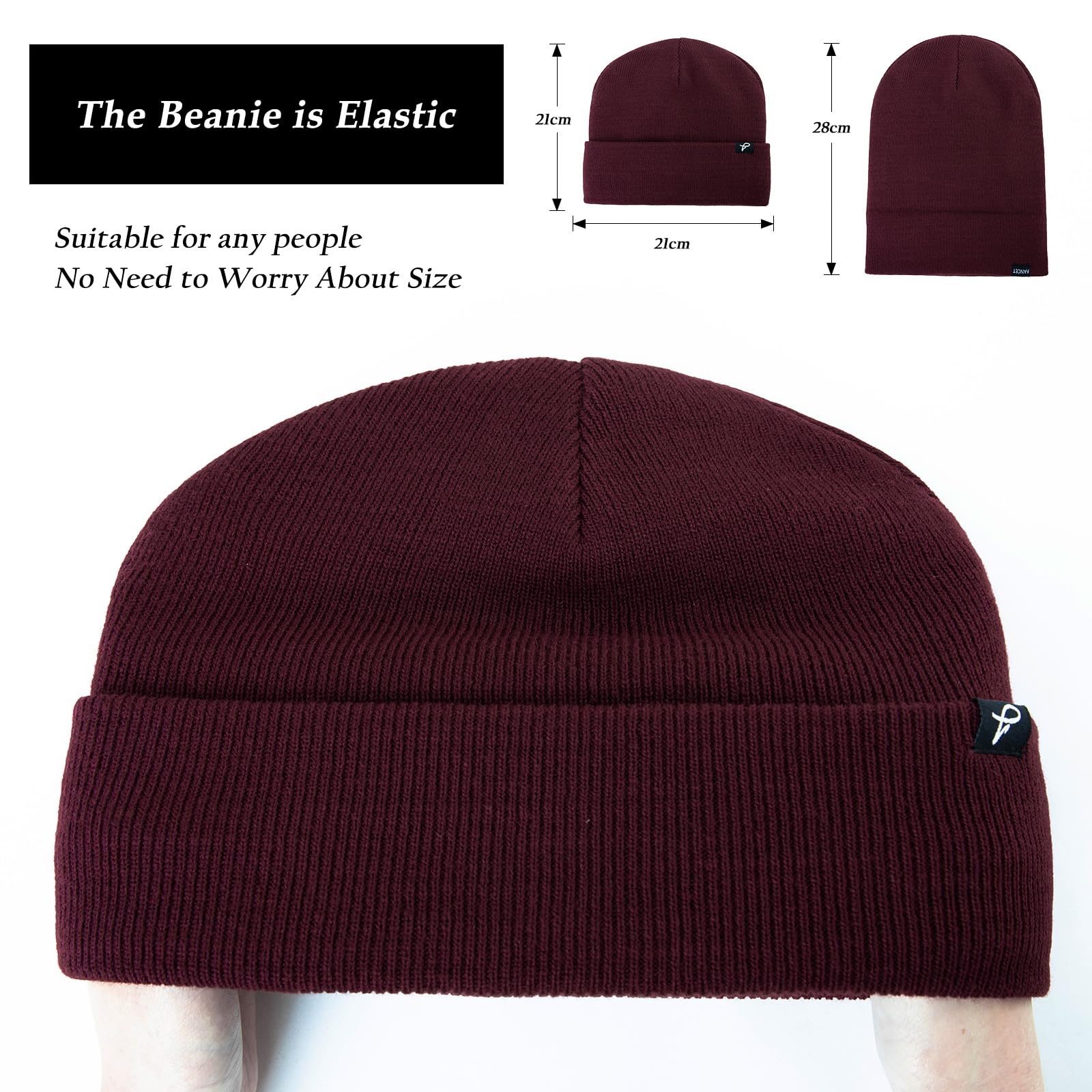 TOP-EX Schwarz wasserdichte Wintermütze Herren & Damen, Warme Fleece-gefütterte Strickmütze Beanie, Atmungsaktive