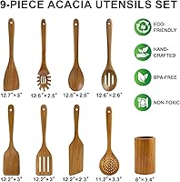 Vista 3 de Paquete de 9 Mejores Cucharas de Madera No Tóxicas Juego de Utensilios de Cocina con Soporte para Utensilios Espátula Ranurada Turner de Cocina