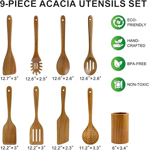 Miniatura 3 de Mejor juego de espátulas de madera, espátula ranurada de cocina, utensilios de madera de teca para servir cocinar, juego de utensilios de cocina