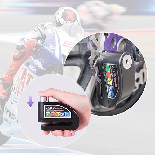 Miniatura 7 de DEDC Candado de disco para motocicleta con alarma, antirrobo, bloqueo de disco de freno de seguridad para motocicletas, bicicleta, scooter (sonido