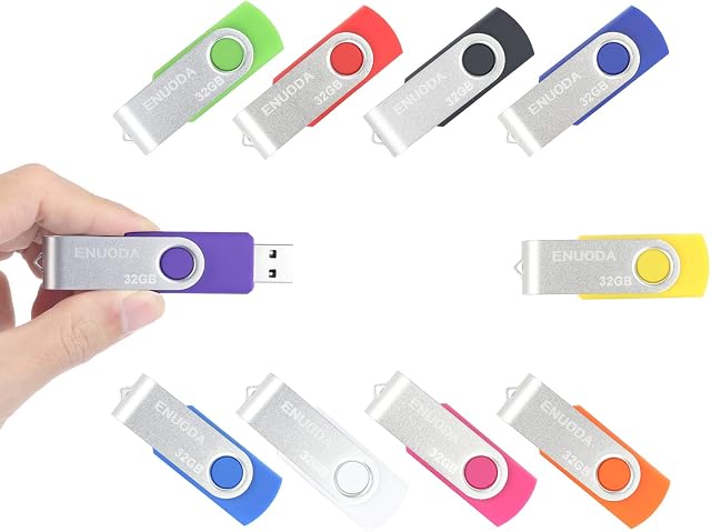 Memory Stick 32GB 10 Pack ENUODA USB Stick 2.0 Flash Drive Swivel Design USB Memory Sticks Pen Storage (10 Mixed Color)