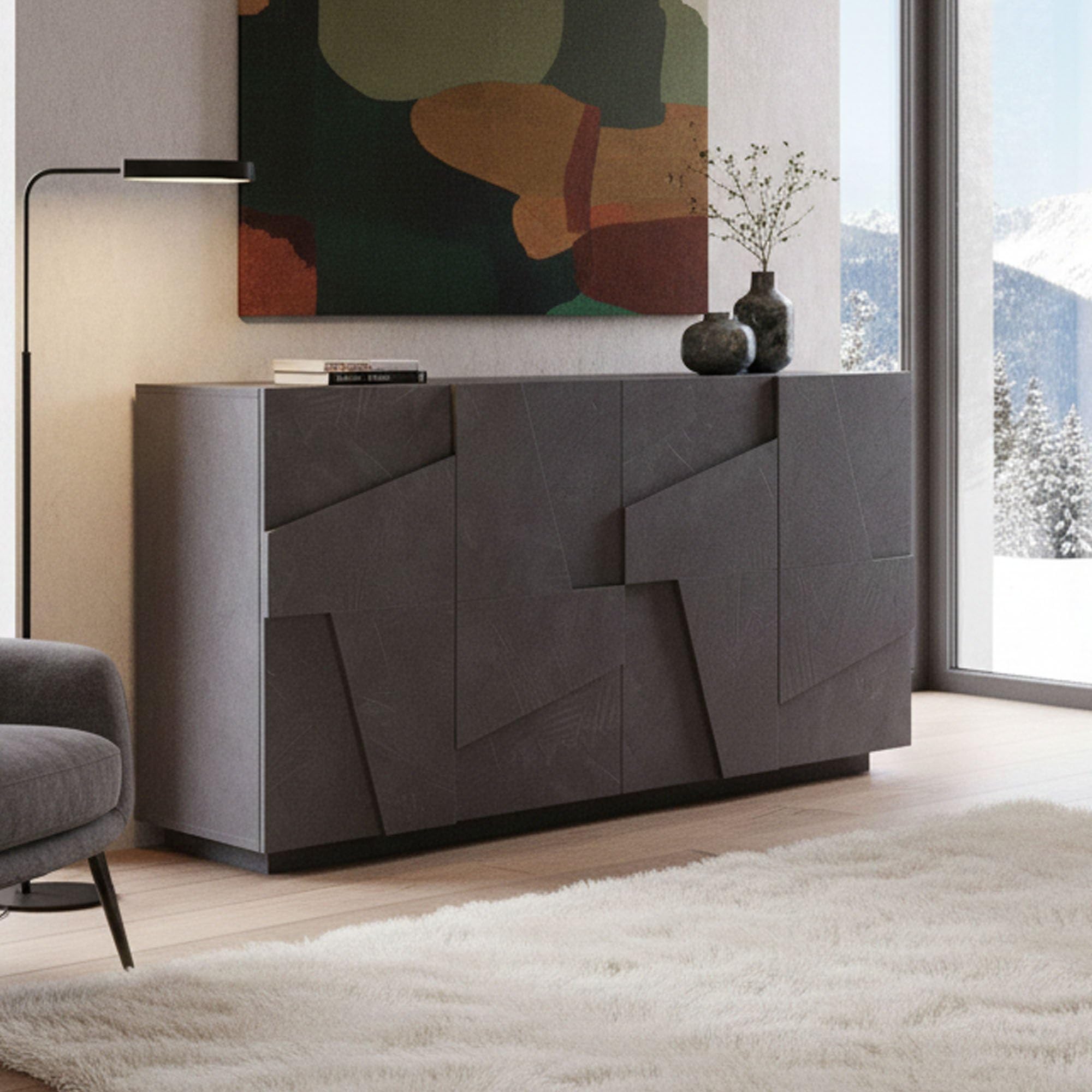 Dmora - Buffet Noel, Buffet de cuisine 4 portes, Buffet de salon, 100% Made in Italy, 162x44h86 cm, Ardoise