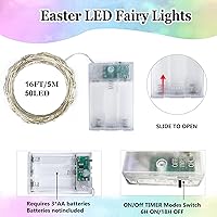 Vista 38 de Paquete de 2 guirnaldas de luces LED, funcionan con pilas, 5 m, 50 luces intermitentes, temporizador, impermeables, para habitaciones, bodas