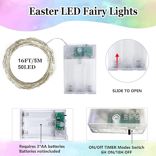 Miniatura 38 de Paquete de 2 guirnaldas de luces LED, funcionan con pilas, 5 m, 50 luces intermitentes, temporizador, impermeables, para habitaciones, bodas