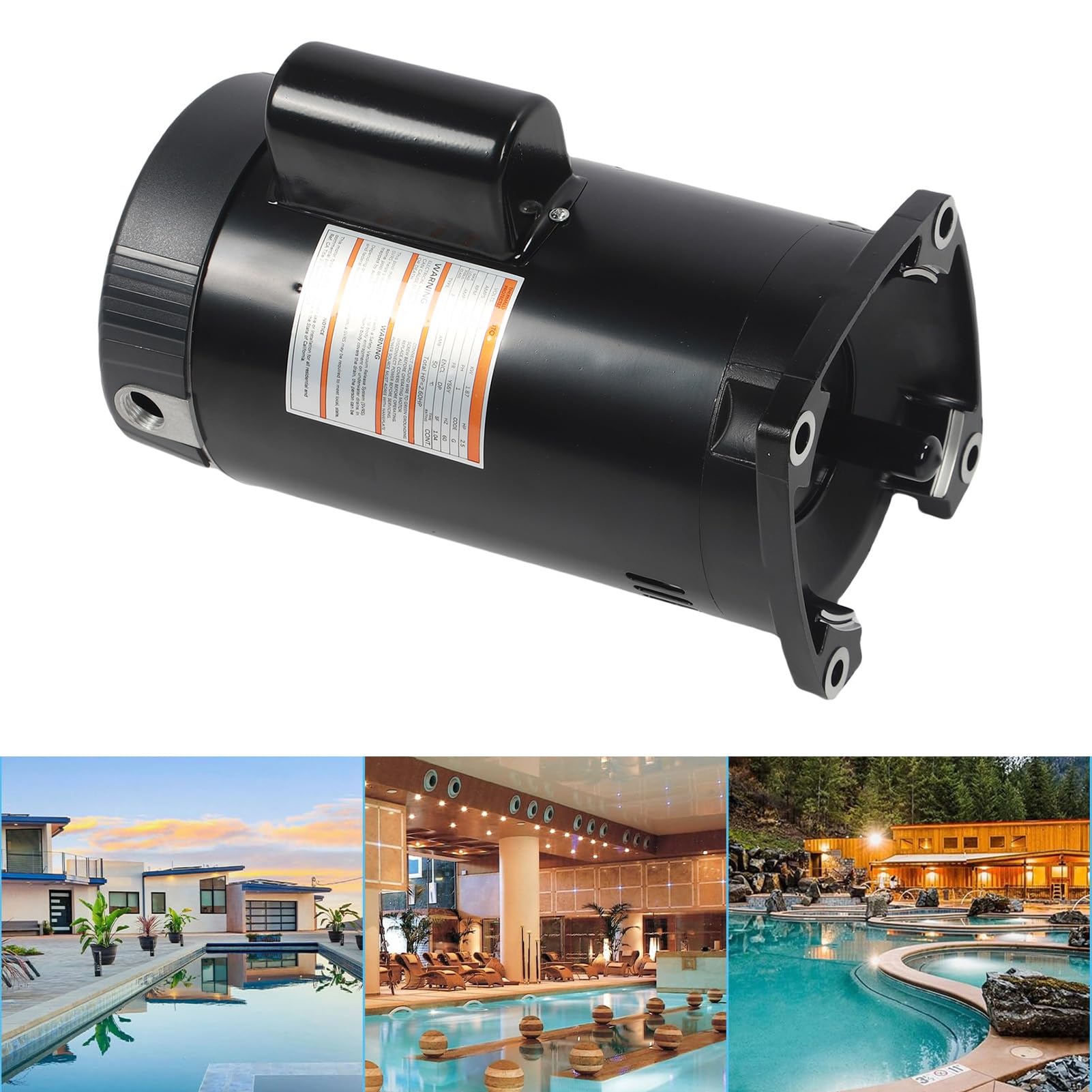 Fafeicy B2840 Motor de Bomba de Piscina de una Sola Velocidad, 2.5 Caballos de Fuerza 3450rpm 11.5A Pida Cuadrada para MAX-e-Glas Dyna-Glas con Protección de Sobrecarga Térmica