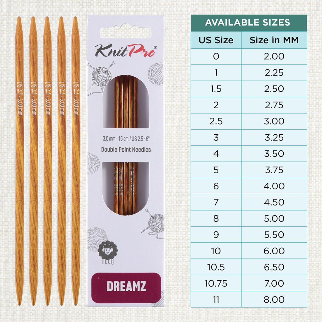 KnitPro Dreamz Double Pointed Needles 6" (15cm), Yellow Topaz, 3.00mm - Image 4