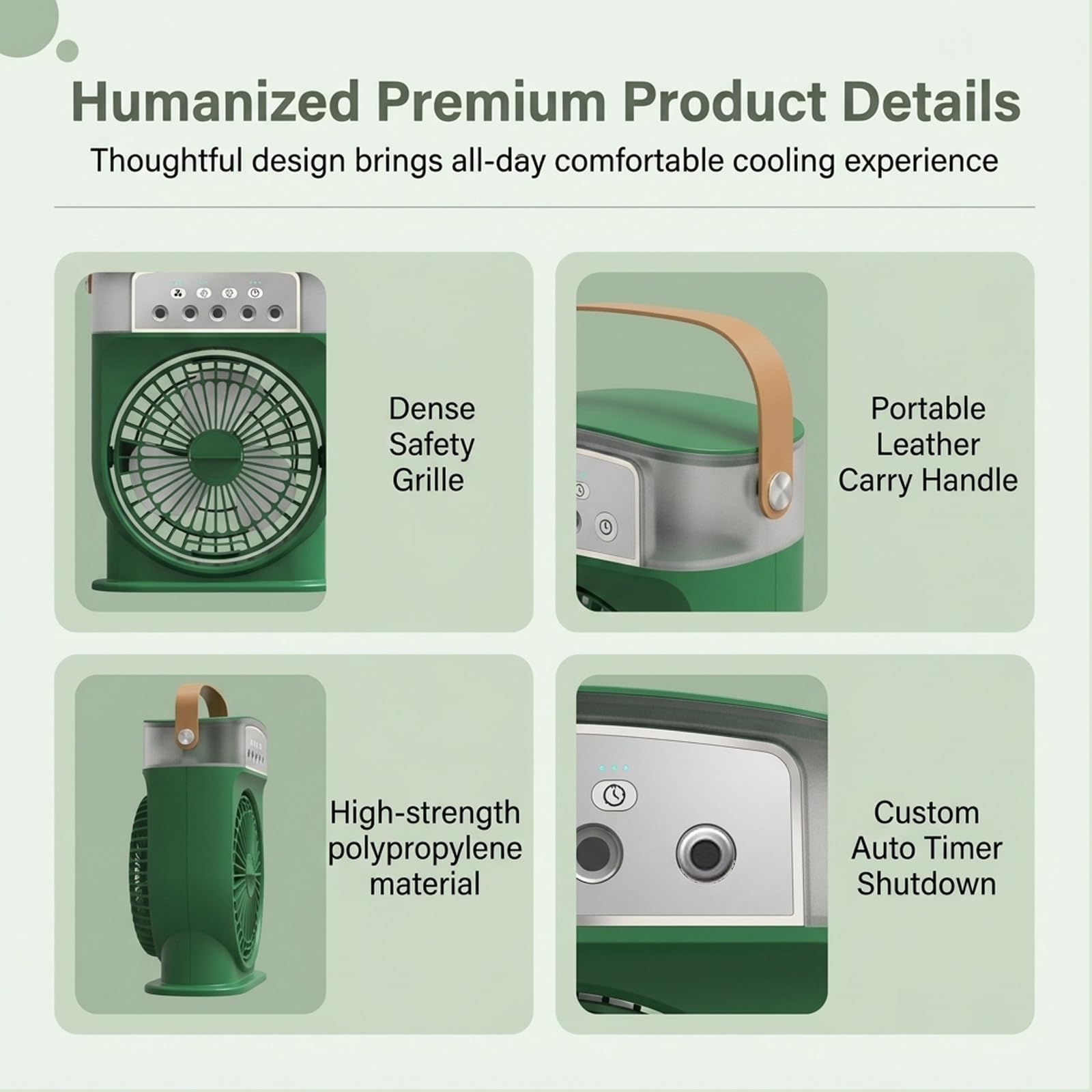 Ventilateur Brumisateur Portable Rechargeable Green | Réservoir D’Eau 600mL, Refroidissement À 3 Vitesses, Design Alimenté Par Batterie, Pour Camping Extérieur Maison Bureau