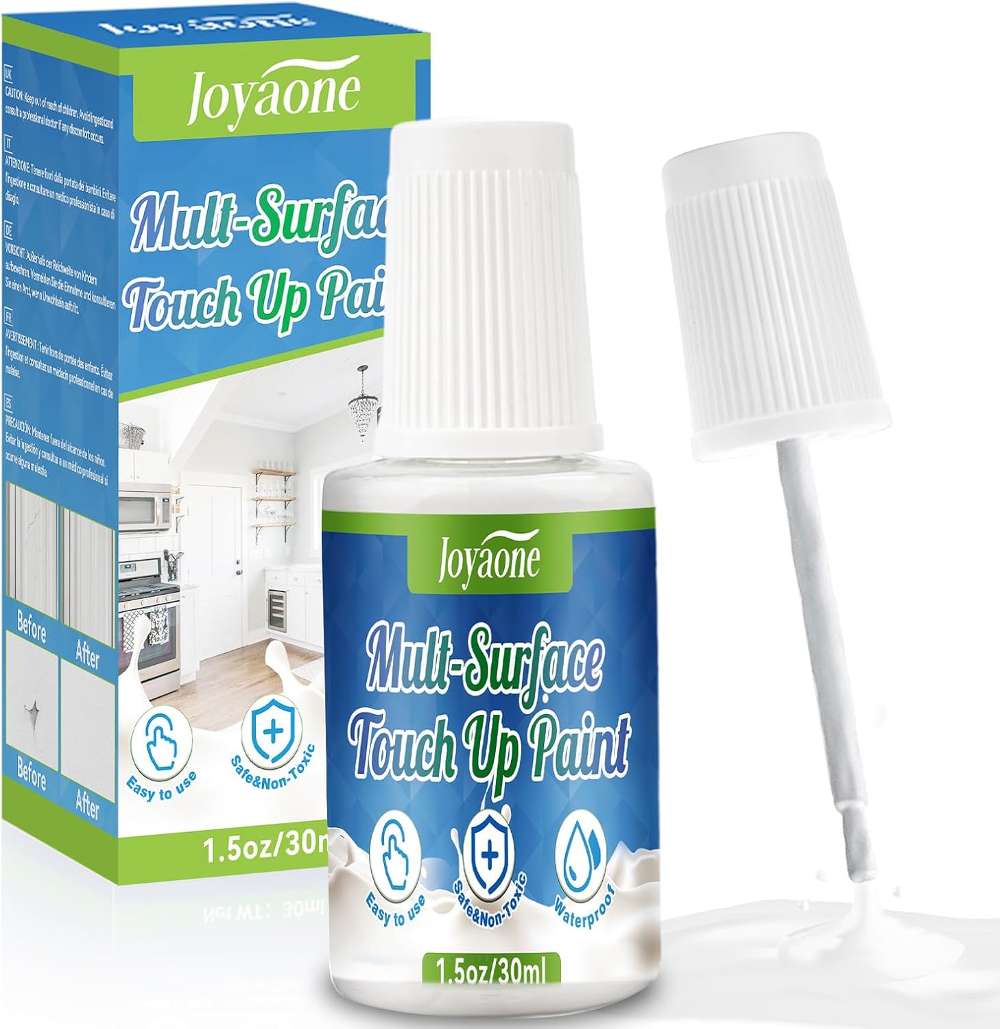 JOYAONE Enamel Touch Up Paint 30ml, White High Gloss, Fast Drying Bathtub Tile Repair Kit, Multi Surface Repair for Kitchen and Bathroom, Tile Paint for Metal, Shower, Sink, Furniture, Chips and Scrapes