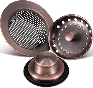 Mudder 3 Pcs Sink Plug Stopper Disposal Drain Strainer,Antique Copper
