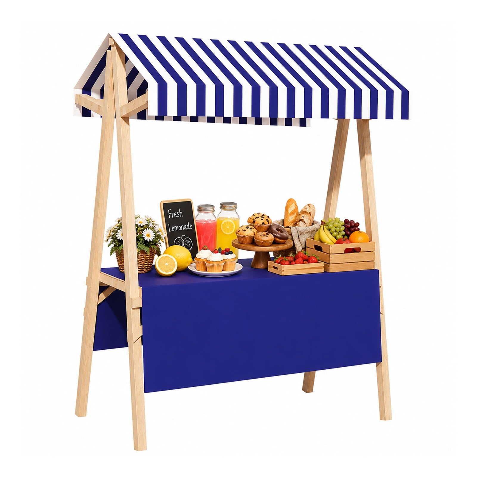 WYHBXD Foldable Wooden Lemonade Stand Portable Vendor Booth Market Stall with Canopy for Kids Pretend Play & Farmers Markets(Blue)