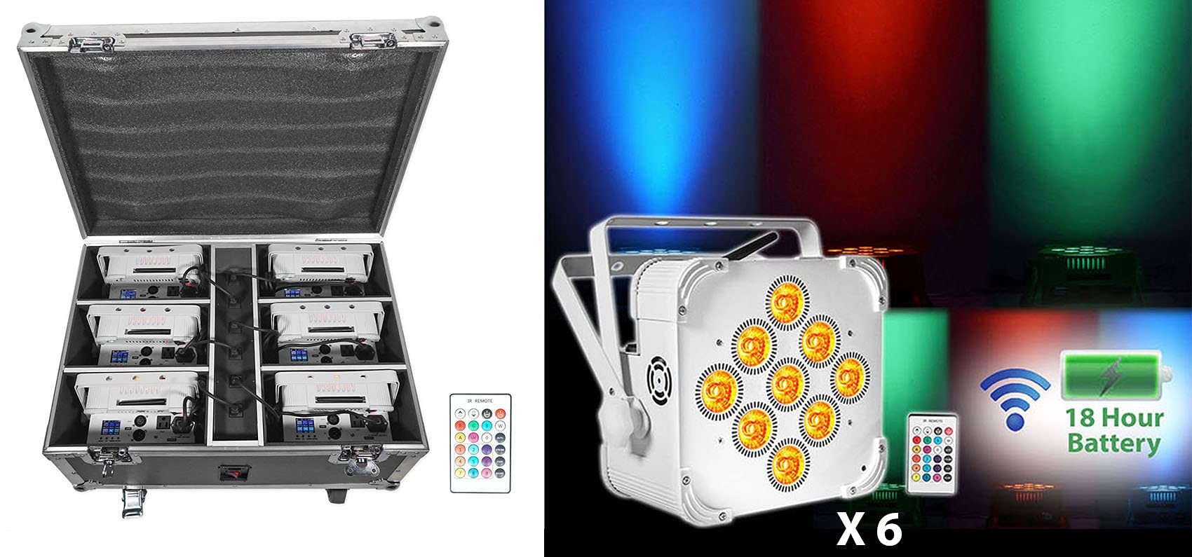 Rockville BEST Par 60 Pack White, 6 Rechargeable Wash Lights with Charging Flight Case, Wireless DMX, Includes Remote, Up to 18 Hours Battery Life, Perfect for Events, DJs & Venues