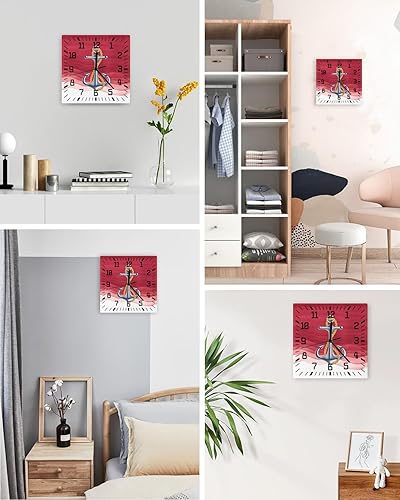 Miniatura 4 de Anchor Red Wooden Wall Clock Silent Non Ticking, Nautical Coastal Ombre Ripple Ocean Theme Square Wall Clock Battery Operated, Decor Clock for Home