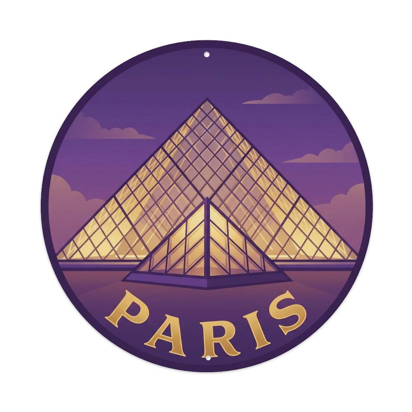 Vintage Travel Parisian Louvre Museum 1 Metal Tin Sign Plaque Wall Decor for Cafe, Club Bar, Office, Home Garden Round Metal Poster 8x8Inch