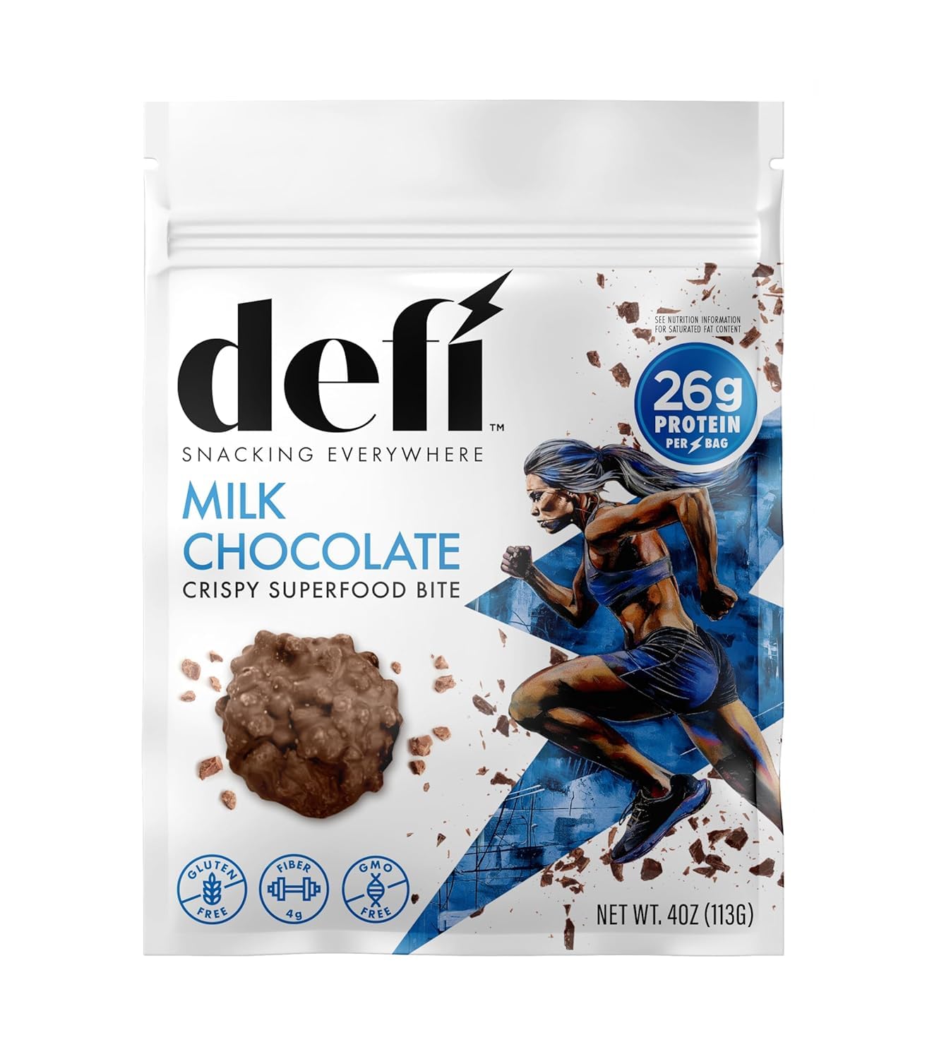 DEFI Milk Chocolate Peanut Butter Crunch Crispy Superfood High-Protein Bites – 26g of Protein per Serving, Gluten-Free, Non-GMO – Ideal On-the-Go Snack for Active Lifestyles (6 Pack)