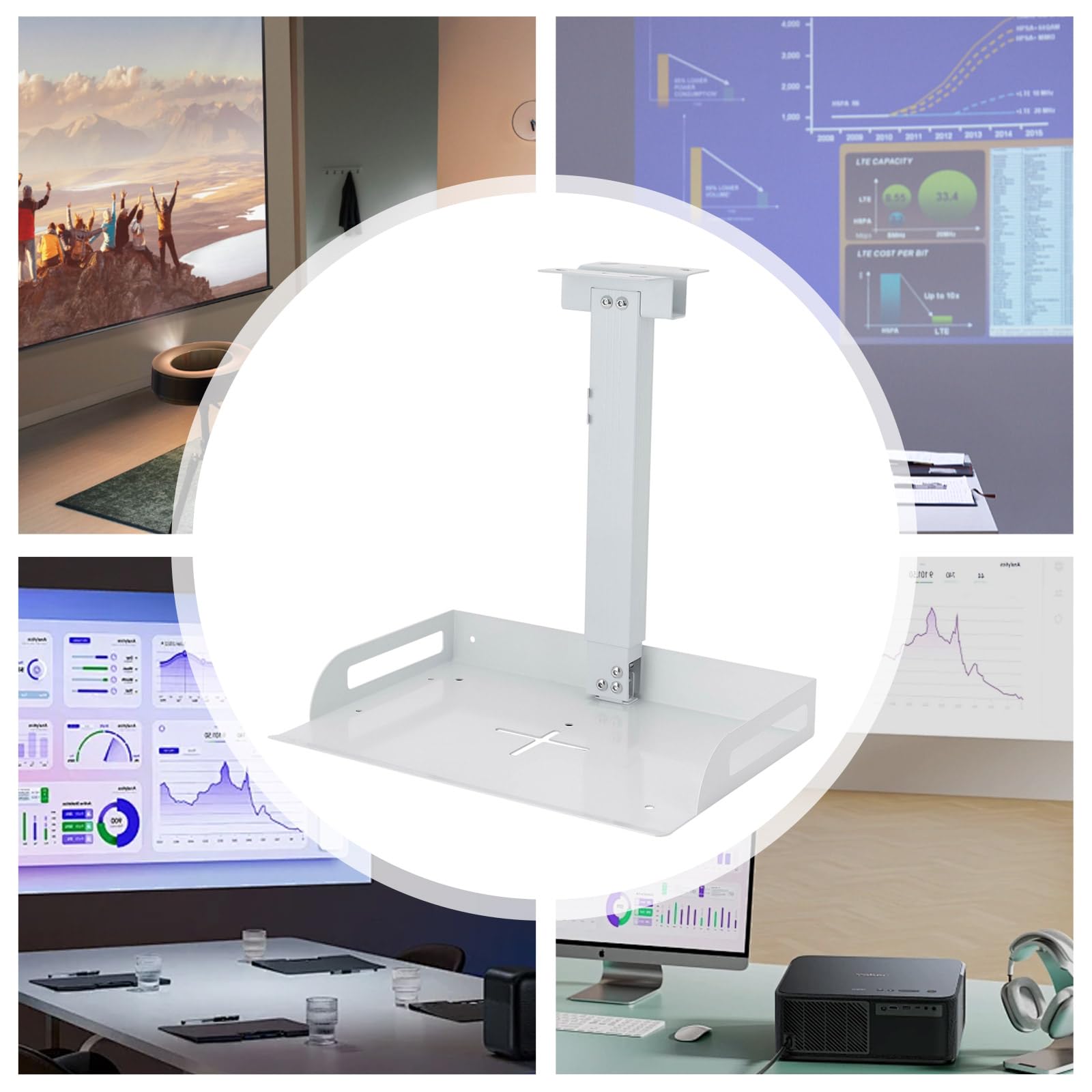 Supporto per proiettore con vassoio, universale, per soffitto, regolabile in altezza, in acciaio al carbonio fino a 6 kg, universale, per proiettori, router ecc
