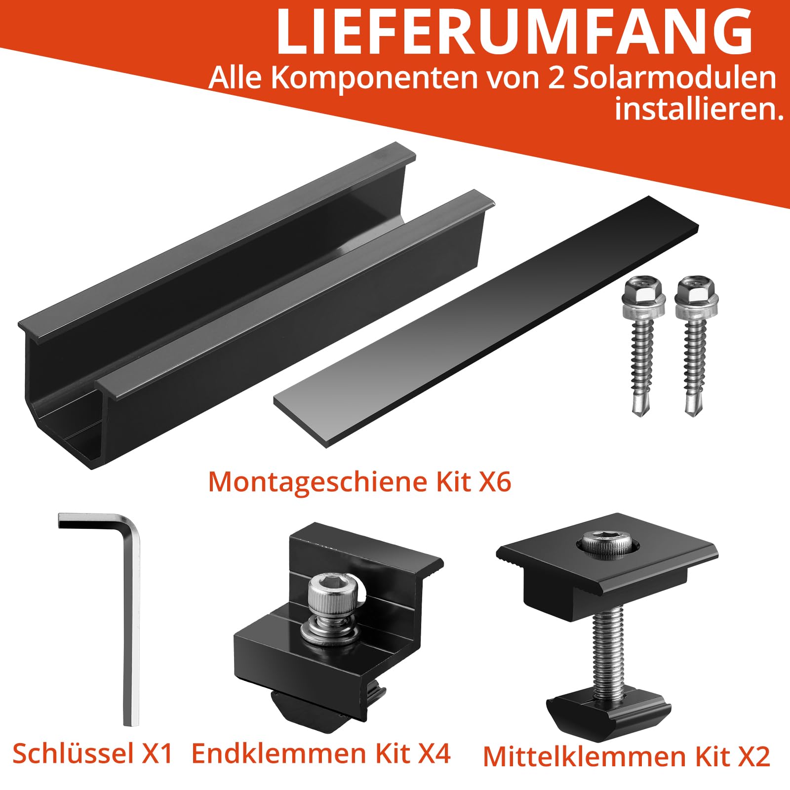 GETLITOOL Solarmodul Halterung, PV Halterung Montageset zur Montage 2 Module-12cm Alu Schiene, Verstellbare Klemme für 30-35MM Module, Solarpanel Halterung Flachdach Trapezblech Ziegeldach| Schwarz