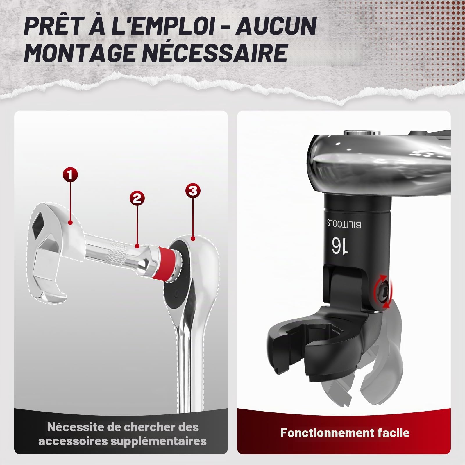 BILITOOLS Clés à tuyauter articulées Crowfoot 12-19 mm, 6 pièces