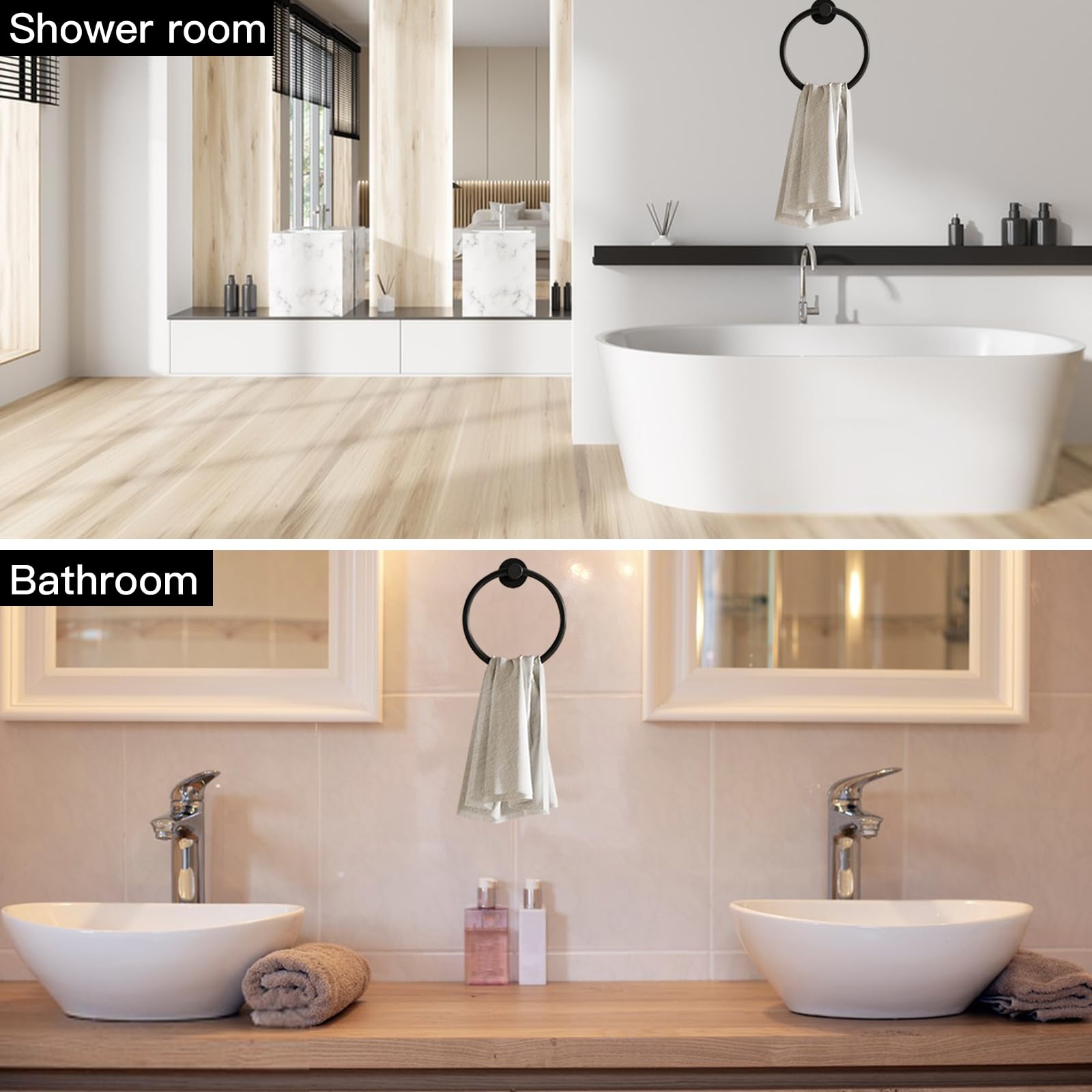 Toallero de Anilla, Soporte de Toallas Baño, Toalleros de Aro de Acero Inoxidable, Toallero Redondo con Accesorios de Fijación (Negro Mate)