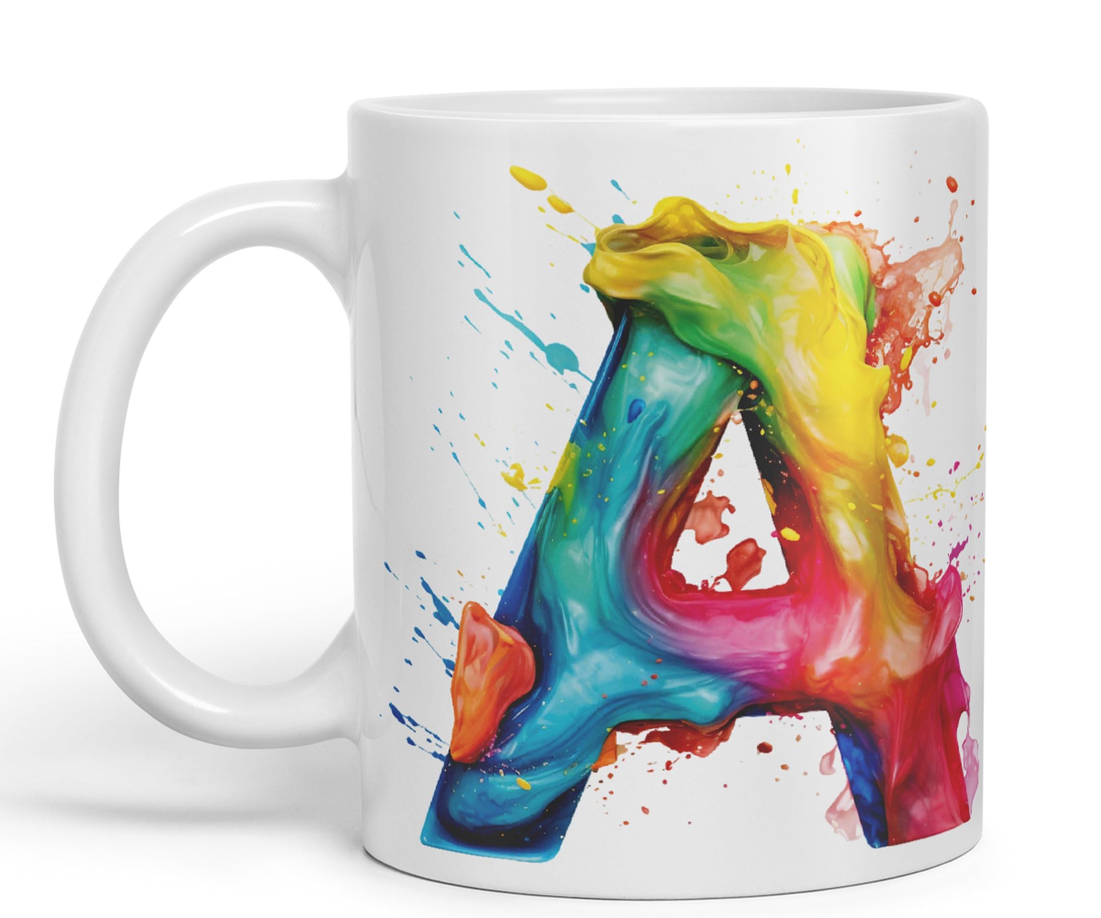 Vixar Letter A Mug, Alphabet Letter A Monogram Watercolour Ceramic Coloured Mug Cup for Tea Coffee Hot Brew 330ml 11Oz Gift (White)