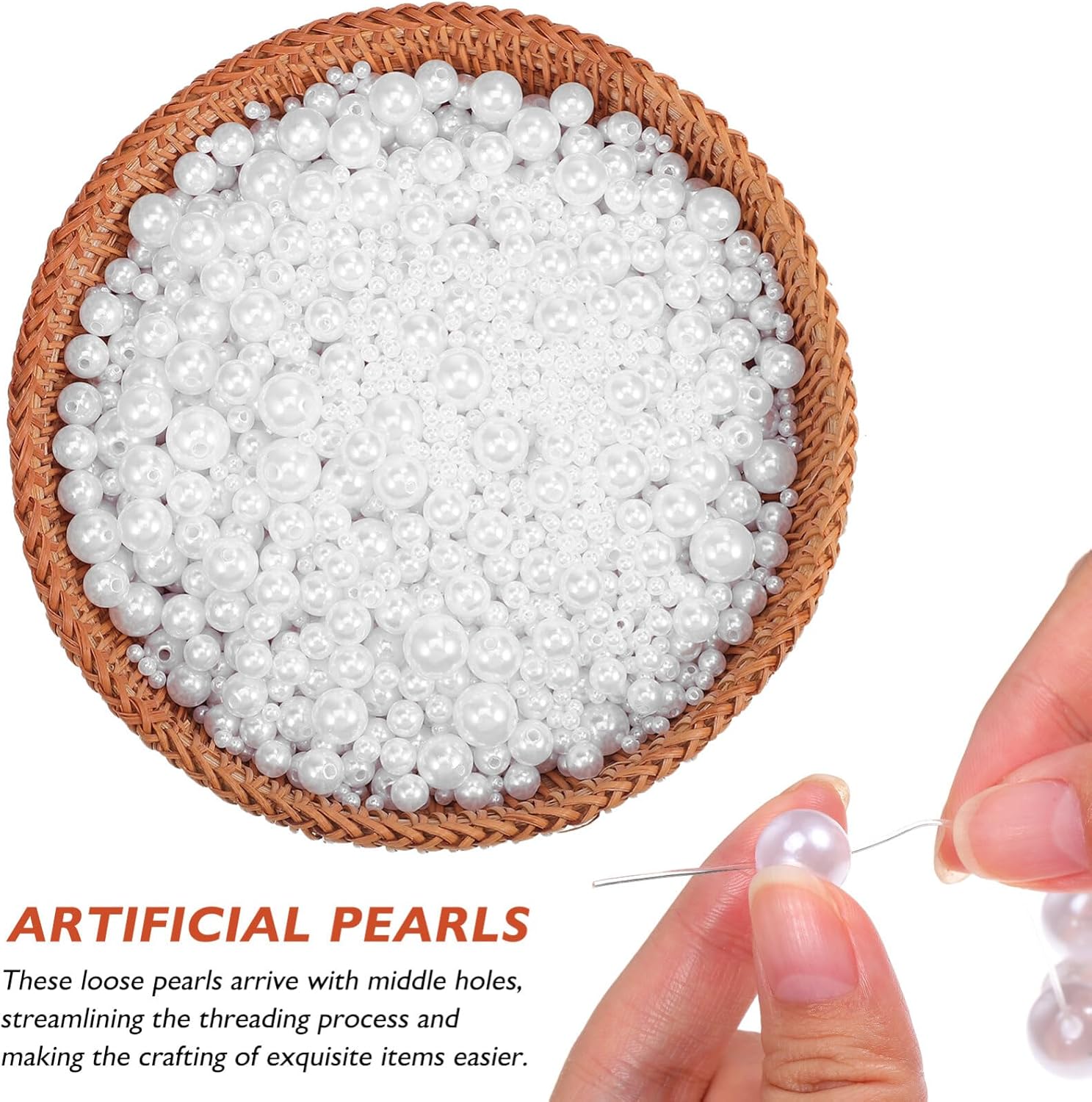 2205pcs Round White Artificial Pearl Beads with Hole,Acrylic Pearl Beads,Faux s Drilled s Loose s for Crafting Bracelet Necklace Earrings(4/6/8/10/12/14mm)