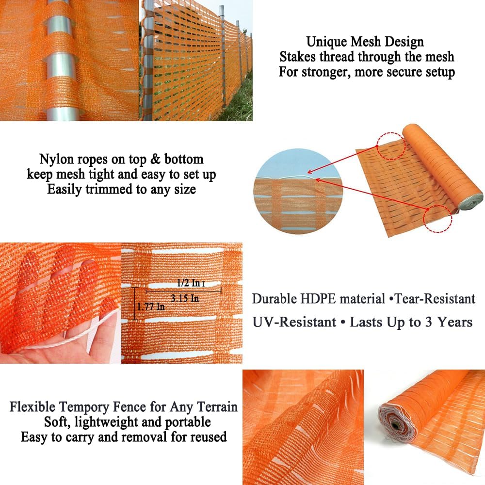 Orange Safety Fence 4x100 Ft, Plastic Snow Mesh Fence, Durable, High-Visibility Temporary Mesh Barrier for Driveway Marking, Pet Containment, Construction, Gardens, and Emergency Use