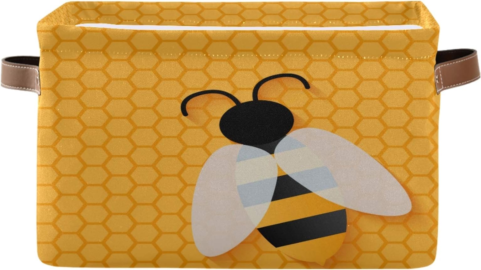Storage Basket Animal Bee Honeycomb Beehive Geometric Pattern Storage Cube Box Durable Canvas Collapsible Toy Basket Organizer Bin with Handles for Shelf Closet Bedroom Home Office