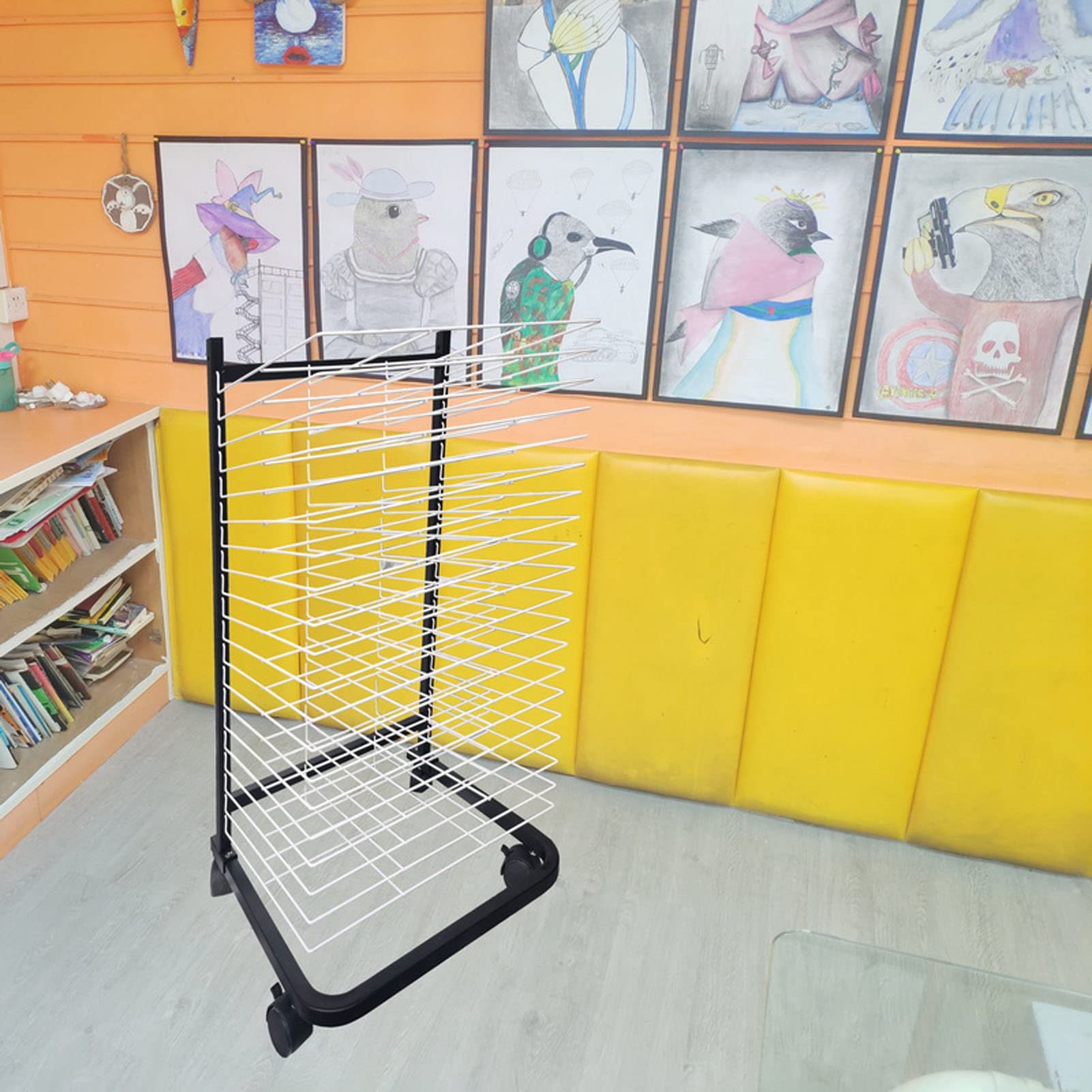 Generico Stendibiancheria Mobile per opere d'Arte, Ideale per aule Scolastiche e abitazioni, con Design Robusto e salvaspazio, Ruote bloccabili. Protegge Le opere Durante l'asciugatura ed è Perfetto