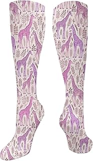 942 Men Women Socks Giraffes Purple Football Socks Moisture Wicking Trekking Sport Sock Hard Wearing Hiking Ladies Socks, 50cm