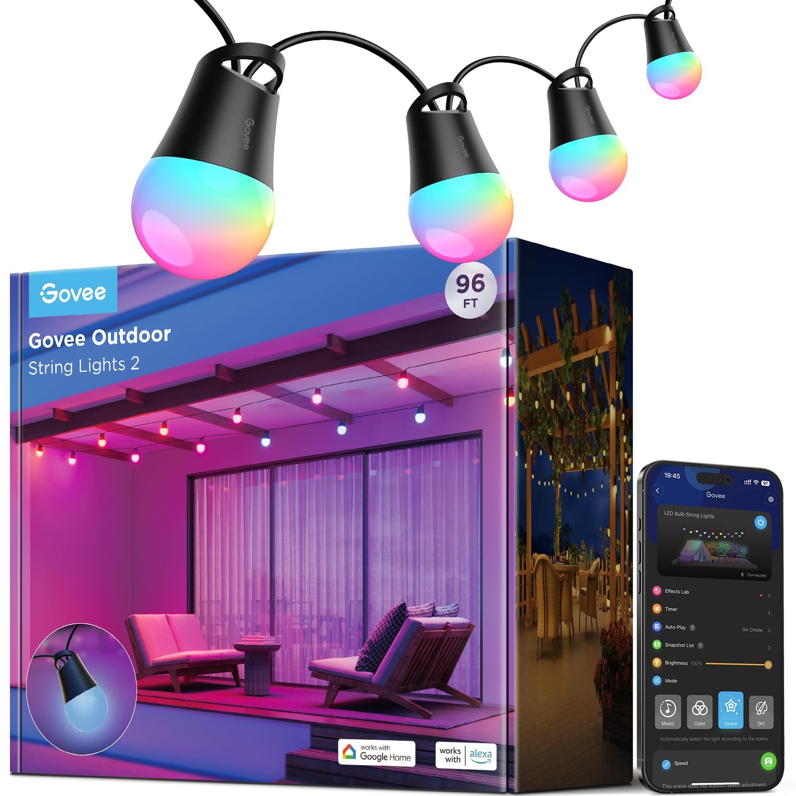Govee Smart 96ft RGBIC Outdoor String Lights with App Control