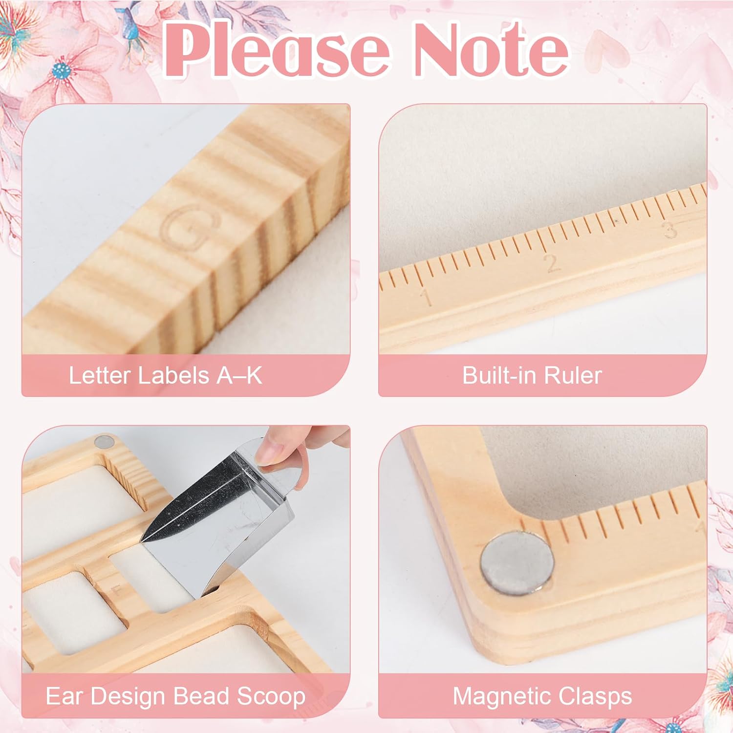 2026 Upgraded Beads Sorting Tray, Small Shovel with Handles, Stronger Magnetic Acrylic Lid, Pine Wood Solid Base Seed Bead Tray with Built-in Felt Bead Mat, Bead Boards for Jewelry Bracelet Making