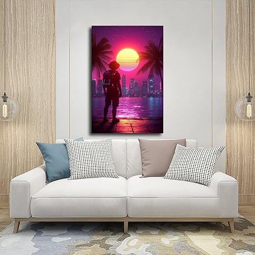Miniatura 5 de 80s Synthwave Vaporwave Wall Poster  Retro Neon Sunset Cityscape Art  Cyberpunk Digital Print for Teens Canvas Poster Wall Art Decor Print Picture