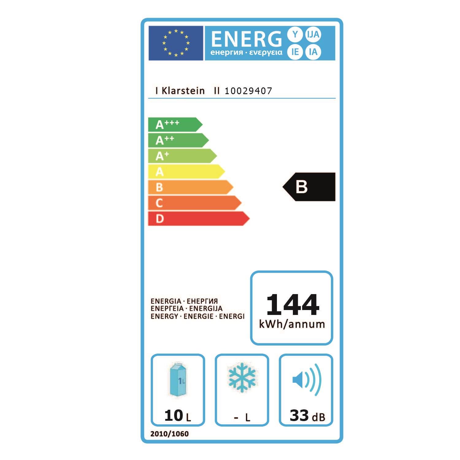 KLARSTEIN Frosty Compact Line - Frigo Compatto, Mini Frigo, Ultracompatto, 65 Watt, Porta in Doppio Vetro Isolato, 10 Litri, Classe A, Temperatura tra 12° e i 18° C, Illuminazione LED, Nero