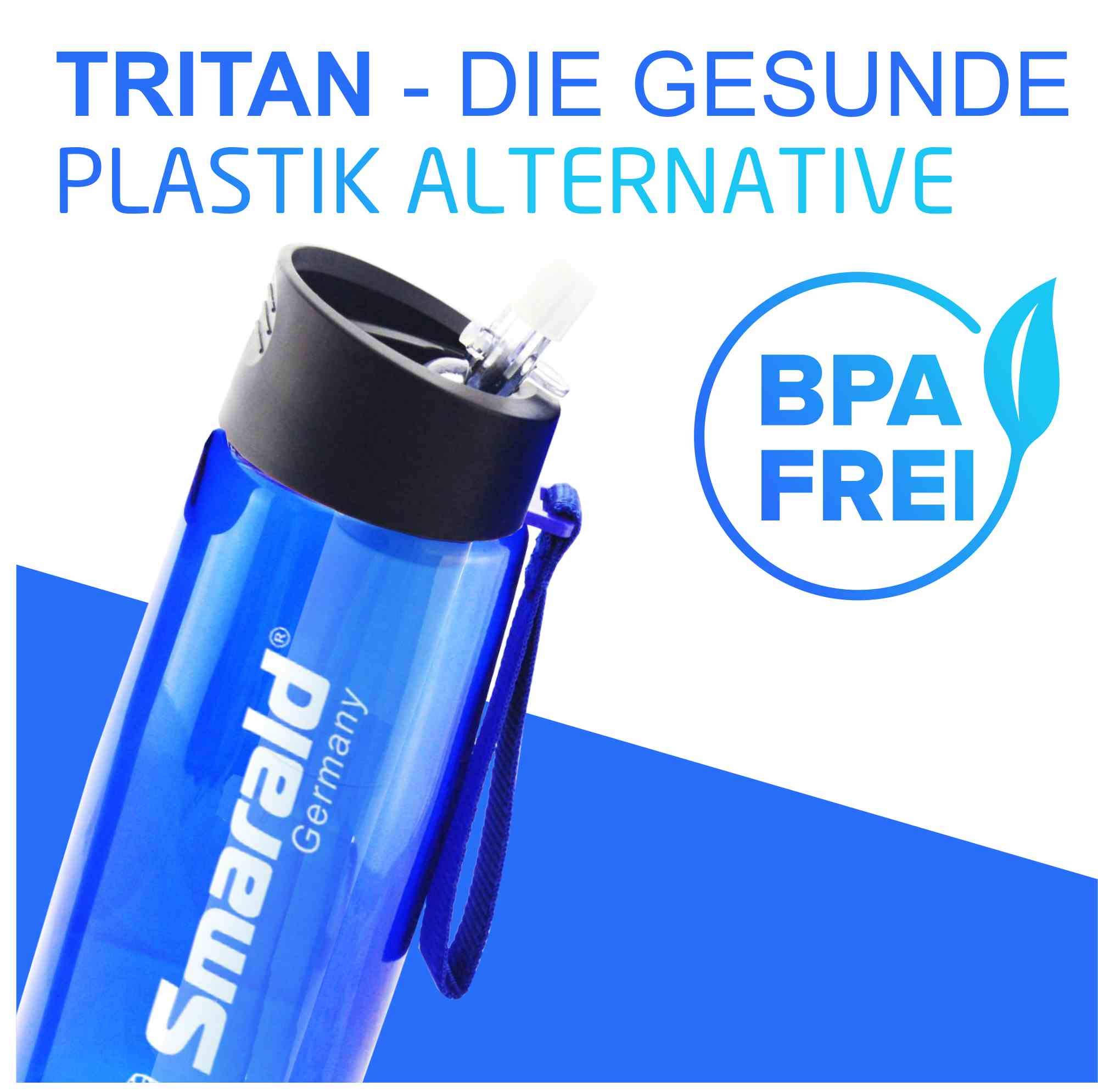 Botella de agua con filtro de agua integrado de 2 niveles, incluye 0,2 µm de bloqueo de gérmenes, filtro de viaje, botella de senderismo, botella de tritán, sin BPA con brújula