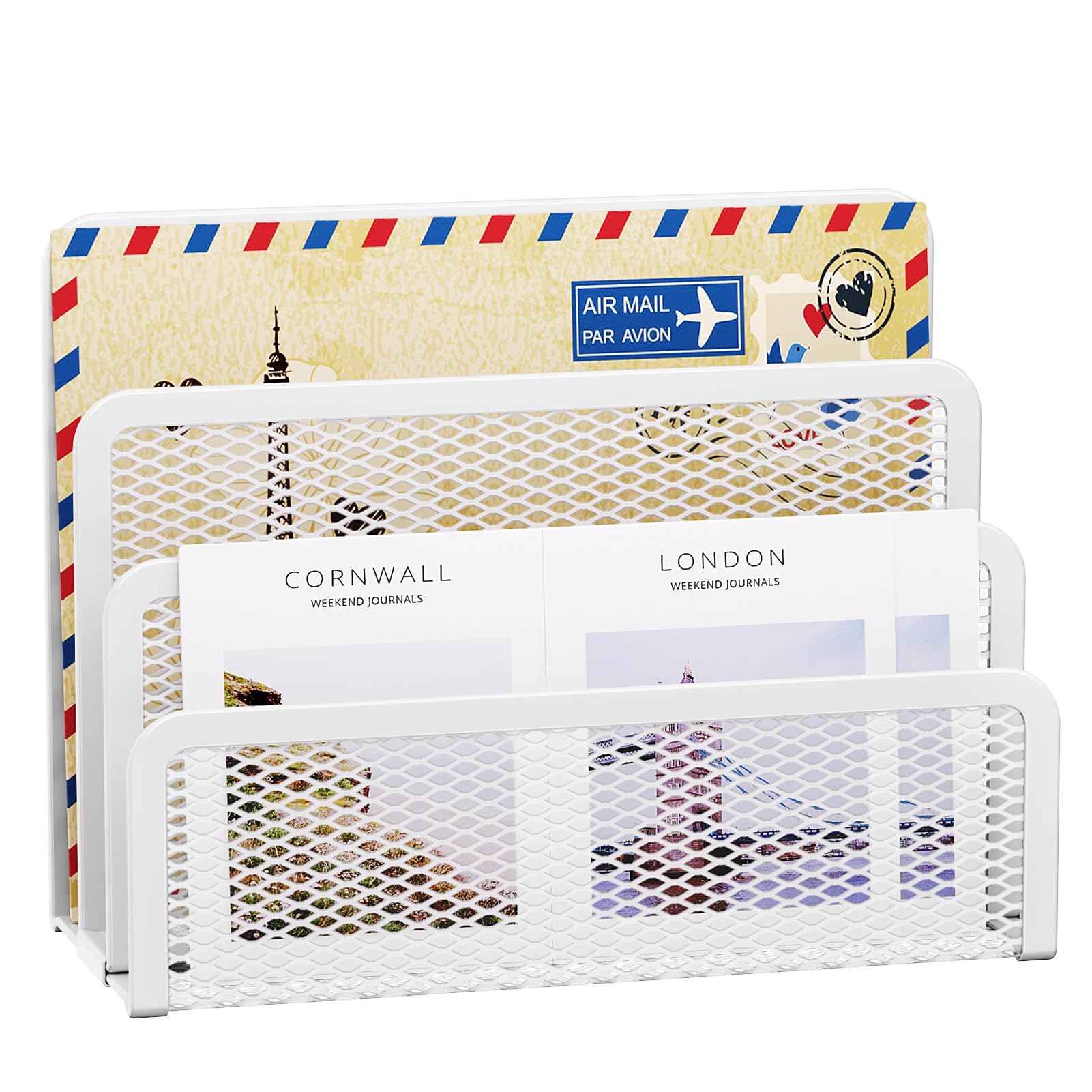 Organiseur de courrier blanc Marbrasse en maille métallique à 3 emplacements pour bureau
