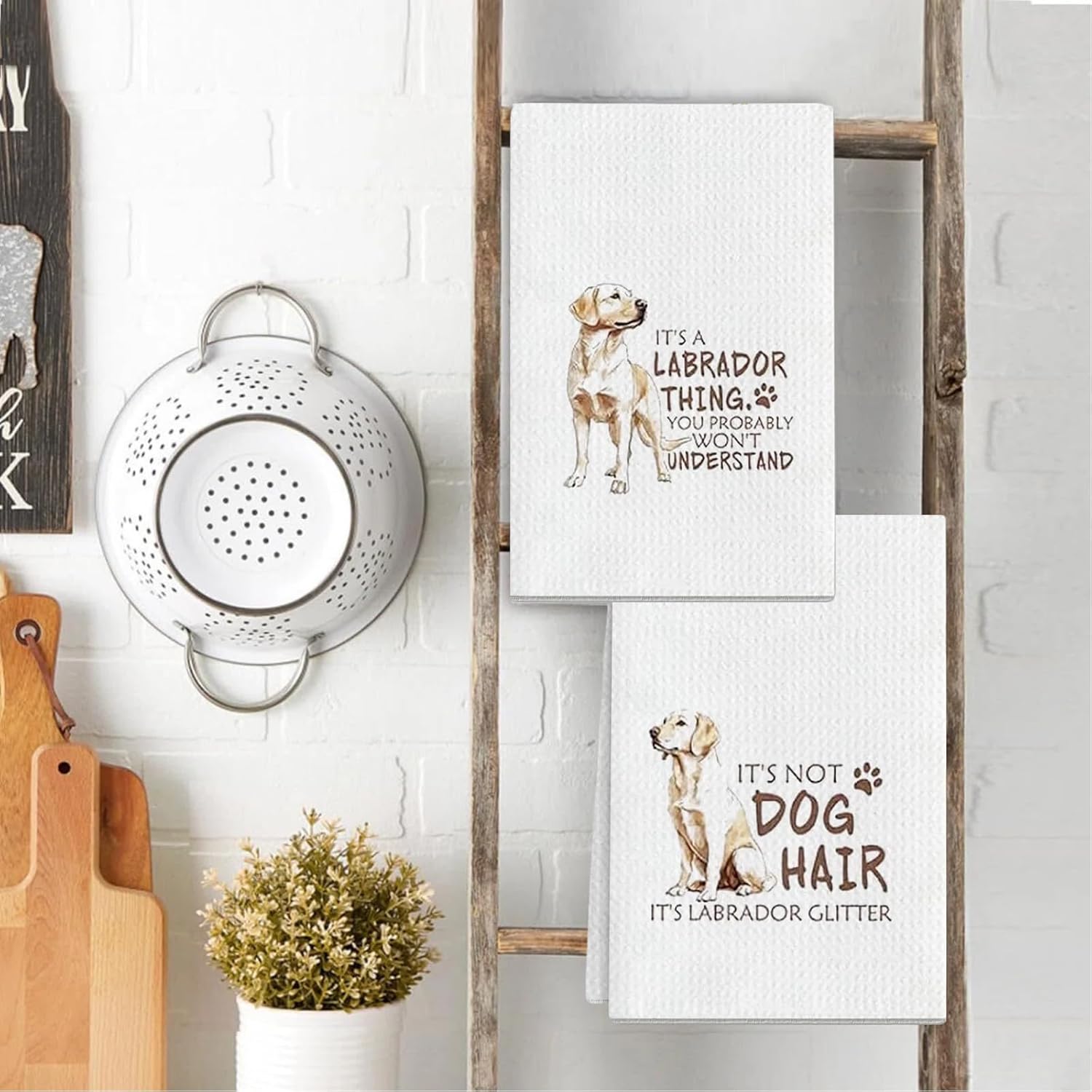 Funny Labrador Kitchen Towels, White Cotton Dish Towels with Dog Quotes, 16x24 Inch, 2-Piece Set, Decorative Pet Theme Design - Image 6