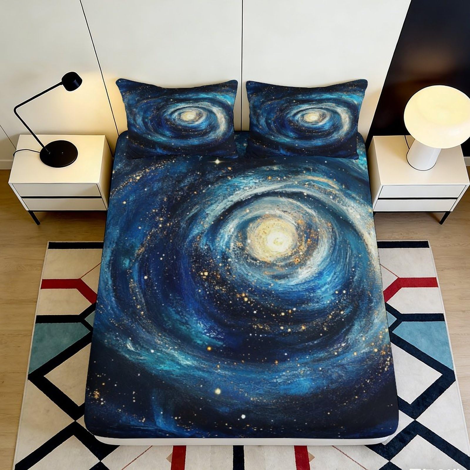 Pnayamiorkfel Style-3 3D Printed Galaxy Starry Sky Fitted Sheet Microfiber Soft Artistic Cosmic Nebula Mattress Cover For Bedroom Decor 90X200x25cm