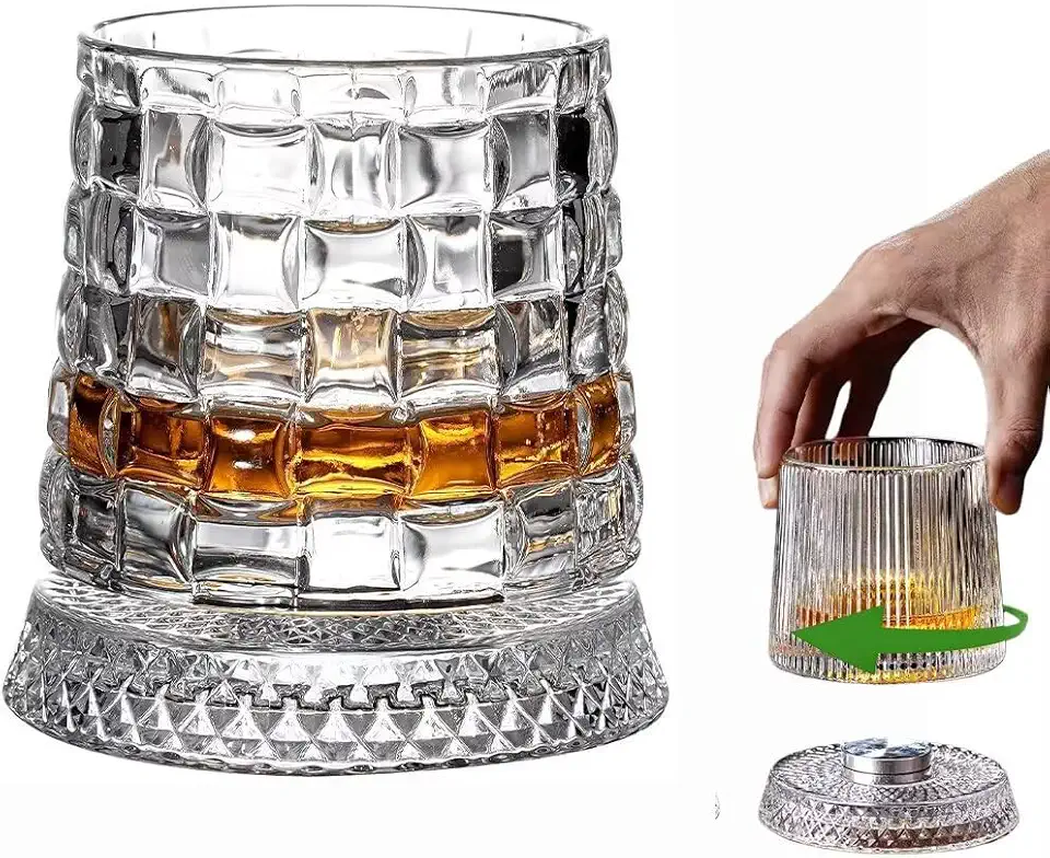 Presentes masculinos de dia dos namorados para ele, copo de vidro antiquado giratório, copo de uísque de cristal de 260 ml/283.5 g para bebidas escocesas, bourbon, licores e coquetéis