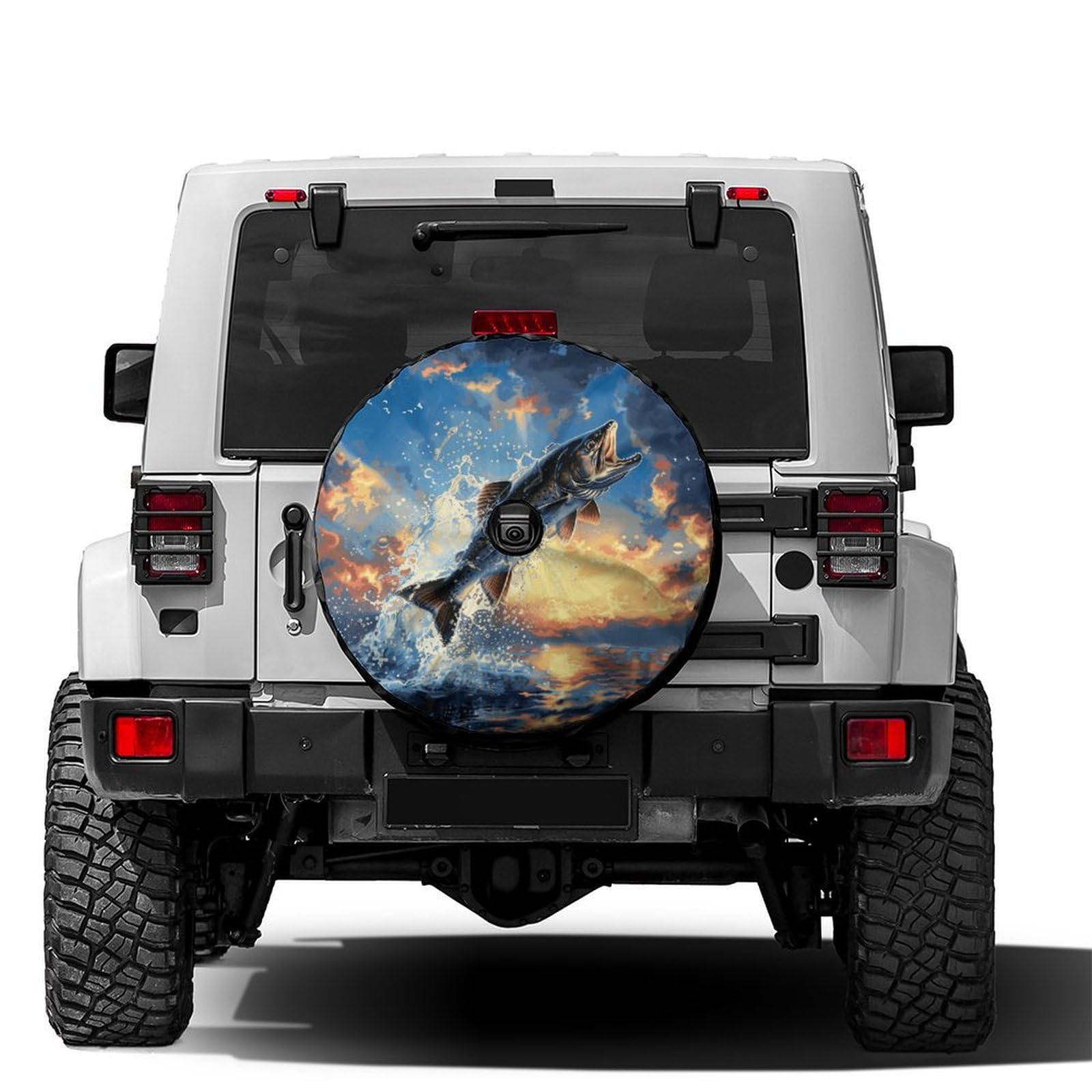 Dujiea Military Tactical Star Spare Tire Cover with Backup Camera Hole, Universal Wheel Tire Cover Tire Protectors for Jeep Trailer RV Van SUV Truck Camper and Many Vehicle 17inch — view 29