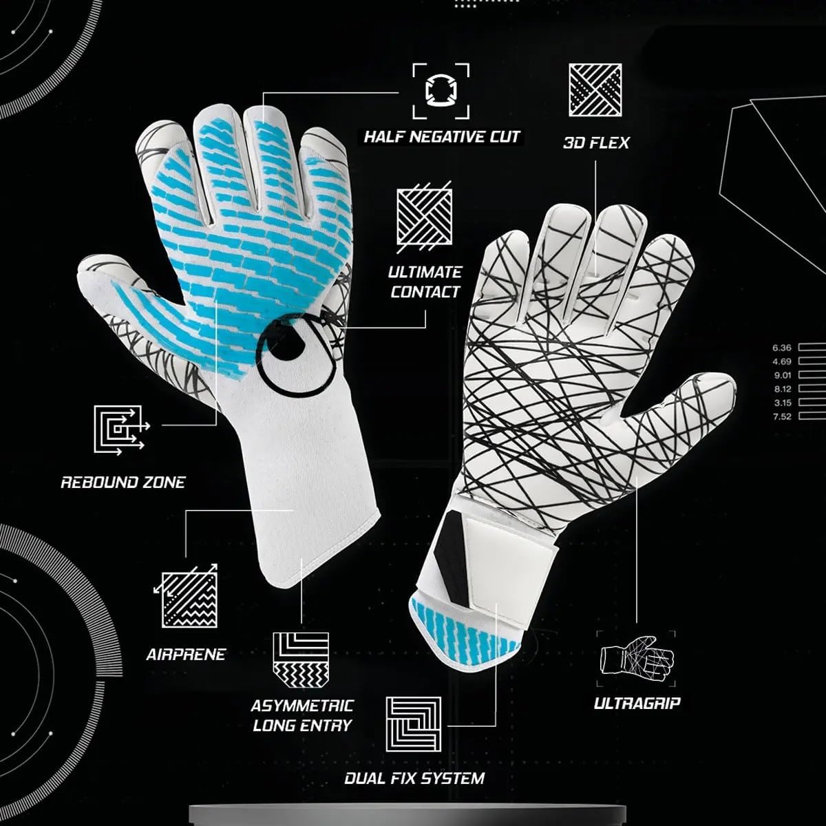 uhlsport | Cybertec Ultragrip HN 2025 | Goalkeeper Gloves | White/Cyber Blue/Black