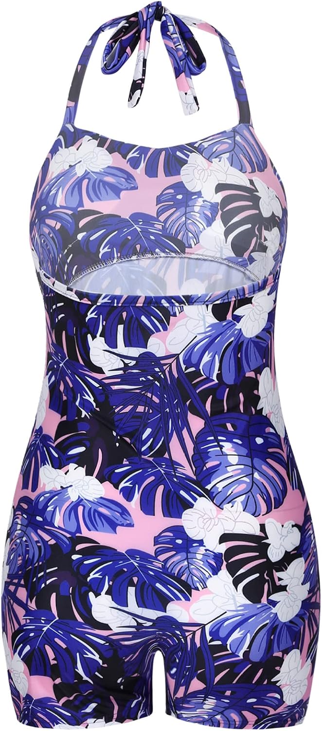 Maternity Ruched Swimsuit One Piece Halter Boyleg Pregnancy Monokini Bathing Suit Swimwear