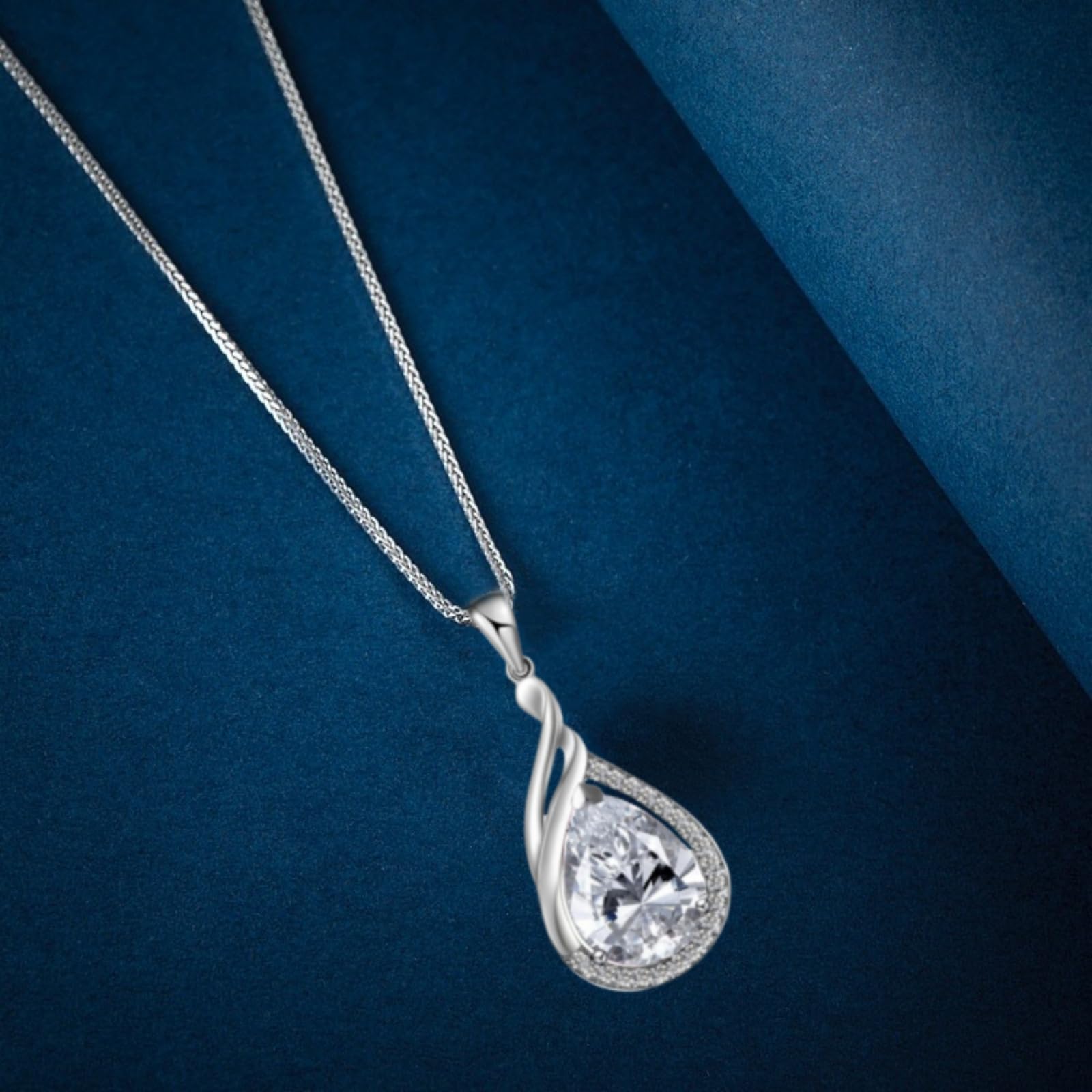 925 Sterling Silber Dame Kette Kristall Zirkon Anhänger Halskette Träne Birne Oval Edelstein Geburtsstein Rubin Smaragd Saphir Schmuck Geschenk für Frau Mutter Tochter Freundin