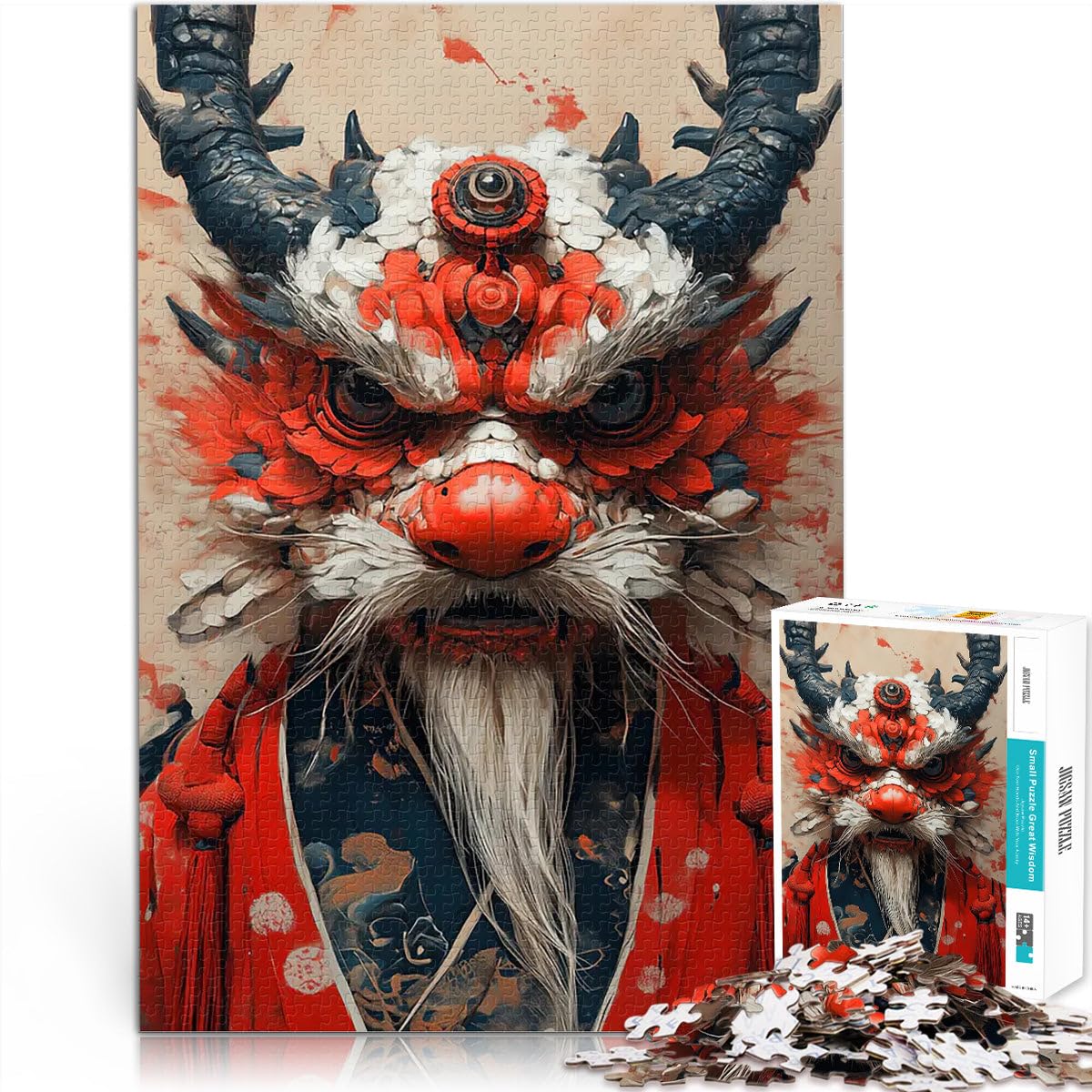 1000 Piece Jigsaws for Adults Puzzle Red Dragon Mask Lernspiel-Herausforderungsspielzeug Heimdekoration38x26cm — image 1