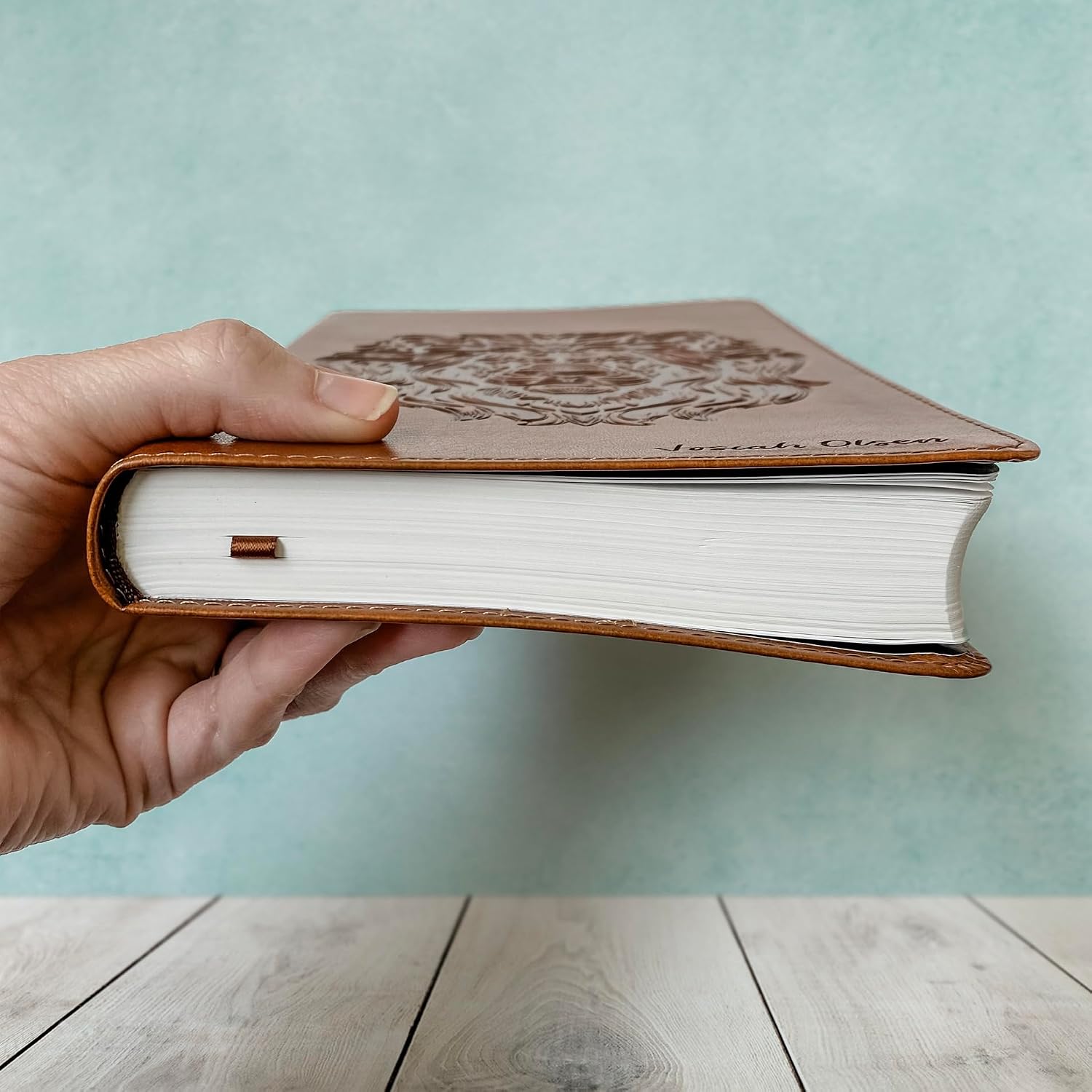 Personalized ESV Bible, Brown with a Lion on the Cover, Option to Customize with Hand Lettered Name on Cover